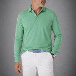 Long Sleeve Pique Cotton Polo Shirt in Light Green