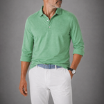 Long Sleeve Pique Cotton Polo Shirt in Light Green