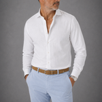 Semi Spread Collar Linen Shirt in White