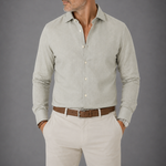 Semi Spread Collar Linen Shirt in Light Olive