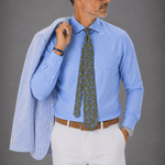 Spread Collar Linen Shirt in Light Blue