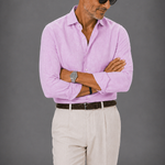 Spread Collar Linen Shirt in Pink