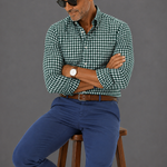 Green & White Gingham Check Button Down Shirt