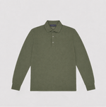 Long Sleeved Super Fine Cotton Polo in Olive Green