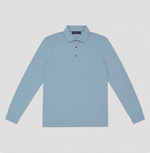 Long Sleeved Super Fine Cotton Polo in Light Blue