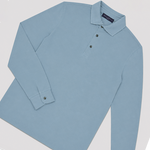 Long Sleeved Super Fine Cotton Polo in Light Blue