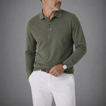 Long Sleeved Super Fine Cotton Polo in Olive Green