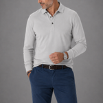 Long Sleeved Super Fine Cotton Polo in Light Grey