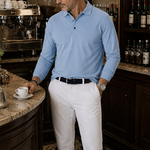 Long Sleeved Super Fine Cotton Polo in Light Blue
