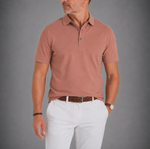 Fine Pique Cotton Polo Shirt in Dark Peach
