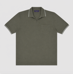 Fine Pique Cotton Trophy Collar Polo Shirt with Breast Pocket in Olive Green