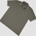 Fine Pique Cotton Trophy Collar Polo Shirt with Breast Pocket in Olive Green