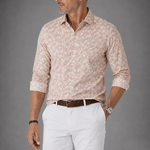 Spread Collar Floral Linen Shirt in Peach