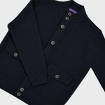 Wool Bomber Cardigan with Ribbed Sleeves & Collar in Dark Navy Blue