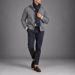 Wool Bomber Cardigan with Ribbed Sleeves & Collar in Grey