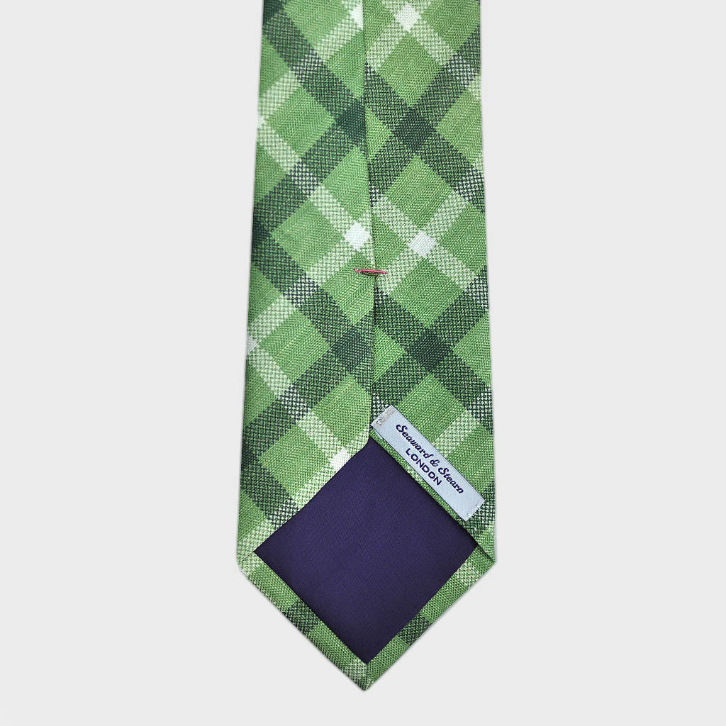 Summer Plaid Silk & Linen Tie in Green
