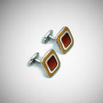 Sterling Silver Rounded Square Cufflink with enamelled Antique Gold & Sunset Orange