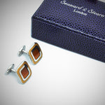 Sterling Silver Rounded Square Cufflink with enamelled Antique Gold & Sunset Orange