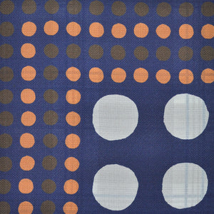 Spots & Dots & Checks Reversible Panama Silk Pocket Square in Blue & Brown & Peach