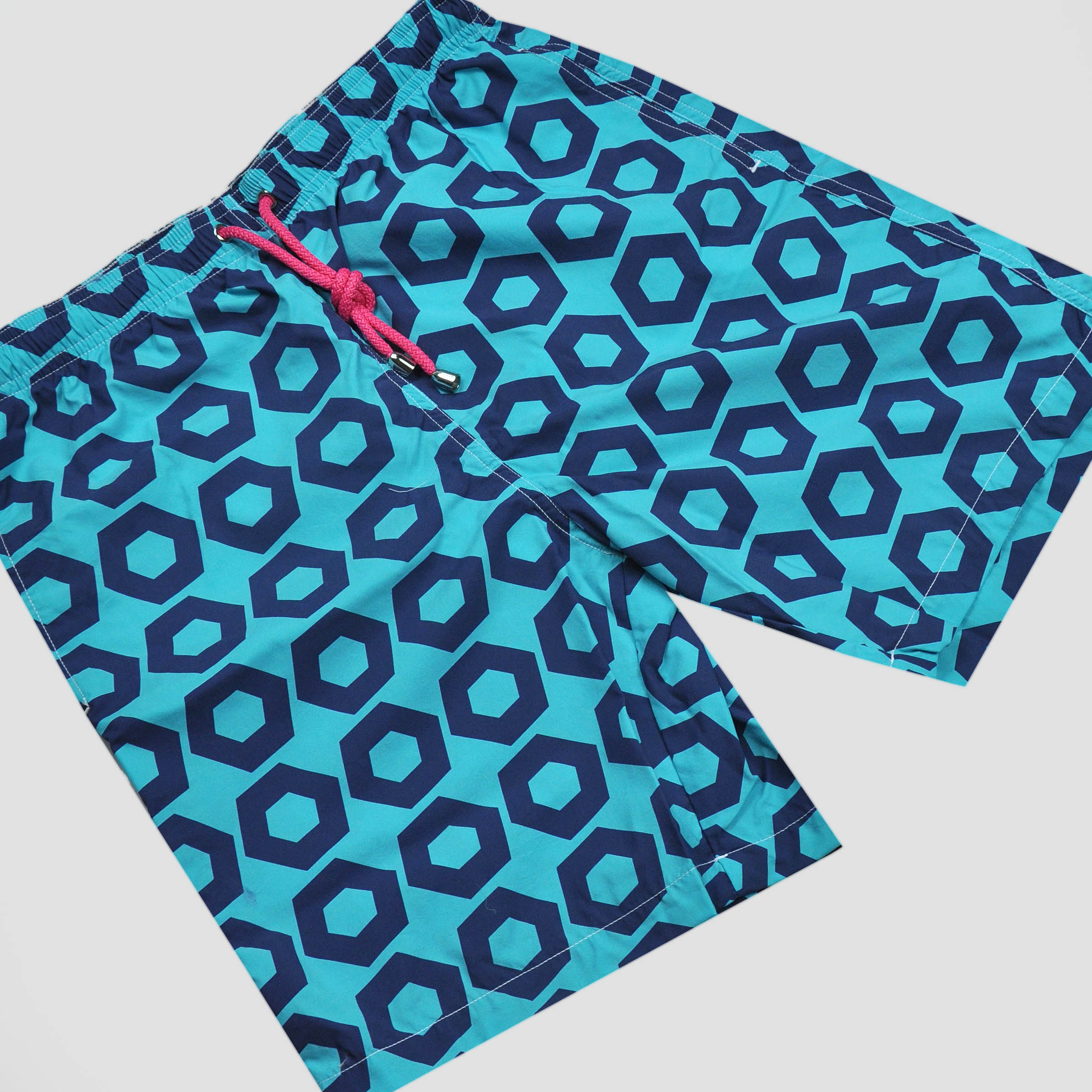 Hexagon-a-gogo Swim Short in Teal & Blue