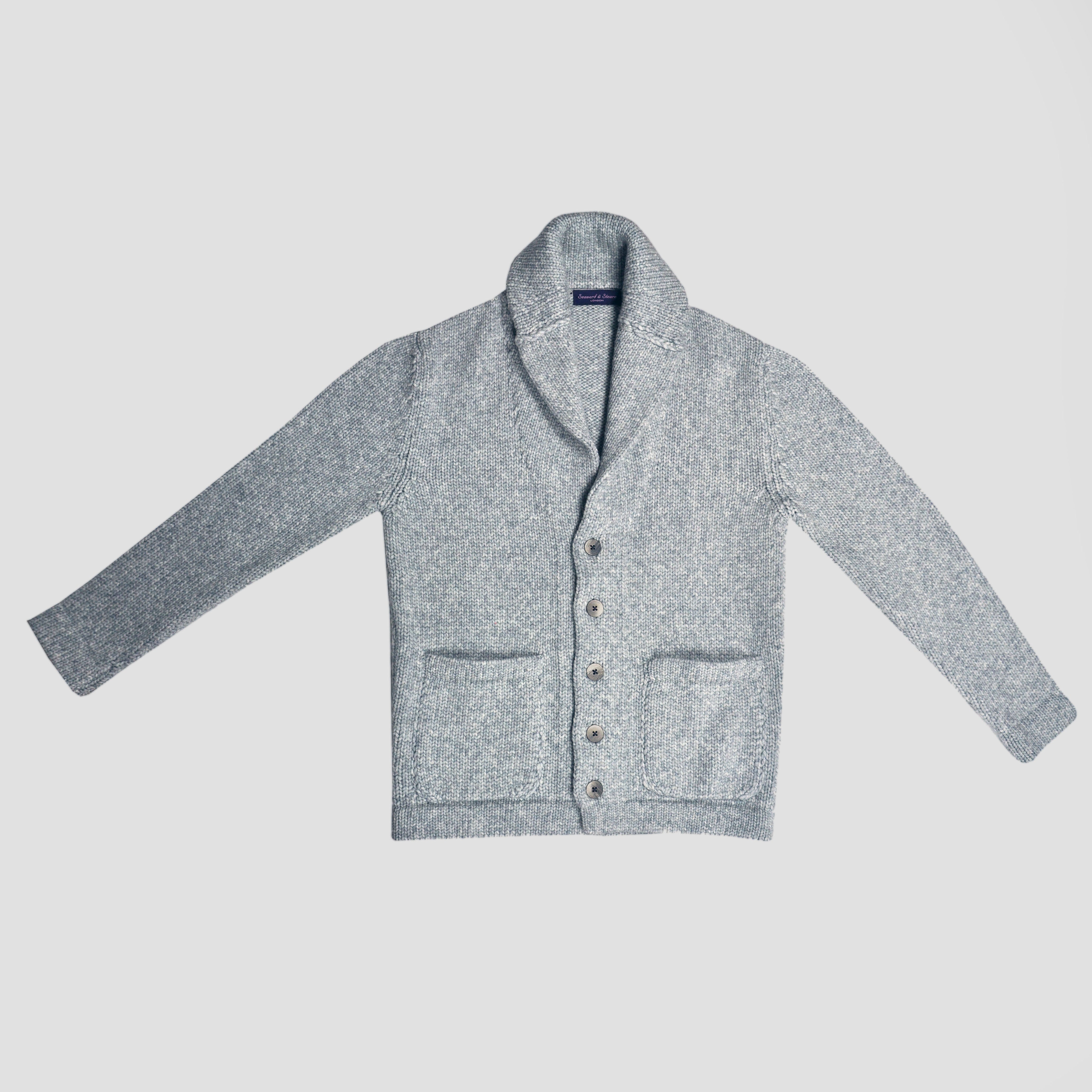 Chunky Shell Collar Wool Cardigan in Grey