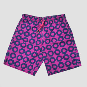 Hexagon-a-gogo Swim Short in Pink & Blue