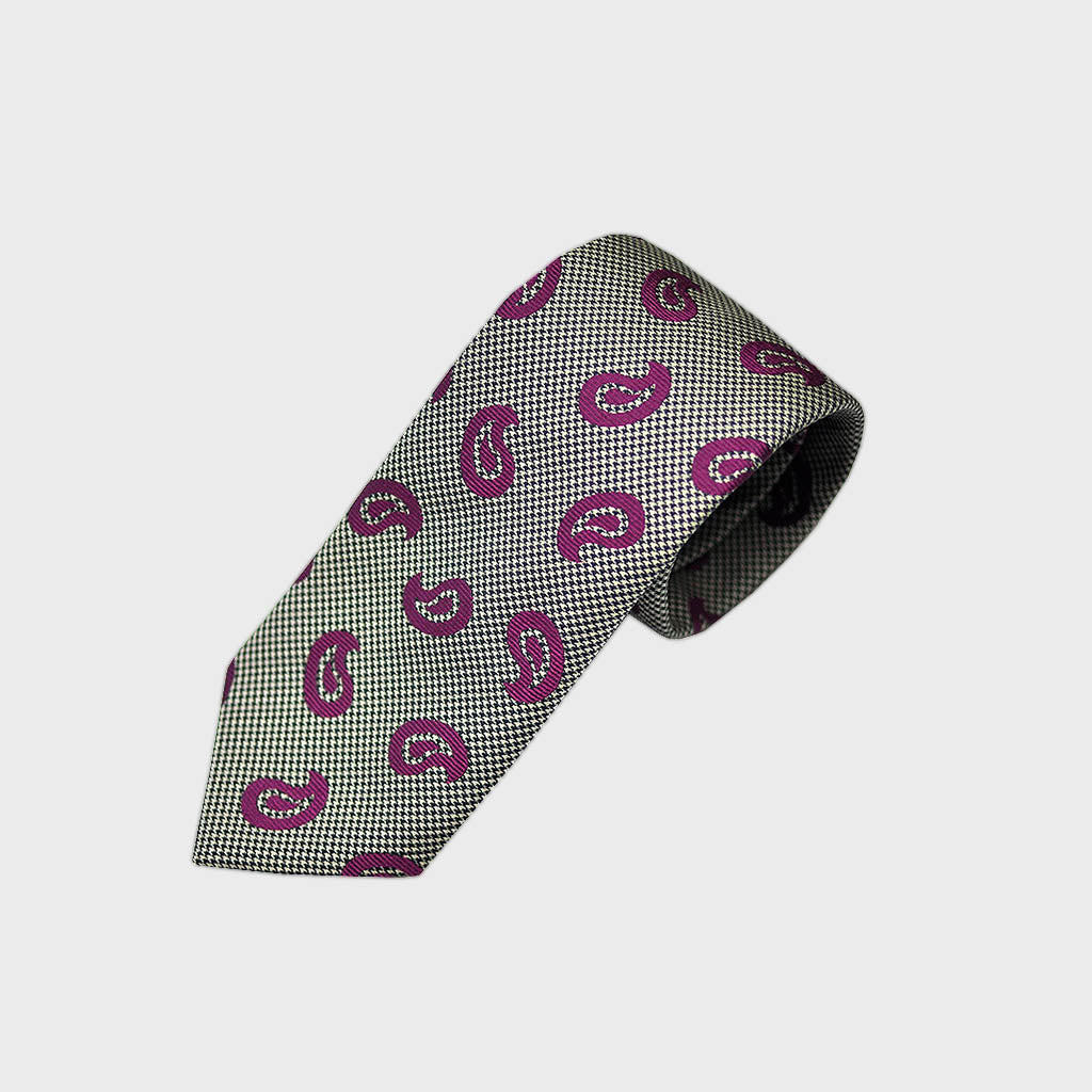 Puppy Tooth & Teardrops Bottle Neck Silk Tie in Purple