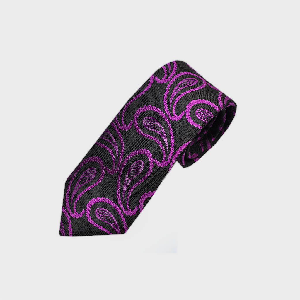 Big Paisley Leaves Woven Silk Tie in Purple & Pink