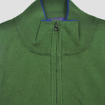 Fine Cotton Quarter Zip Collar in Green with Blue Trim