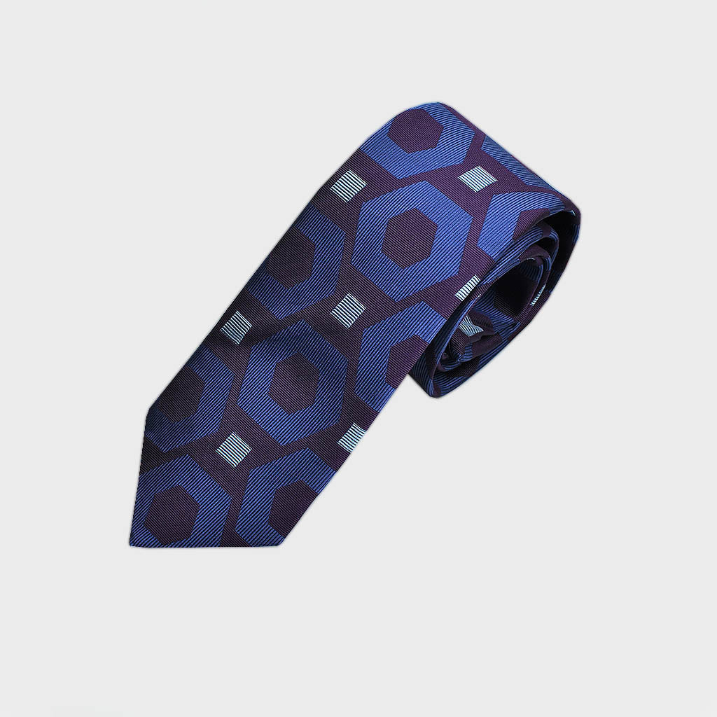 Pentagons & Squares Woven Silk Tie in Blues