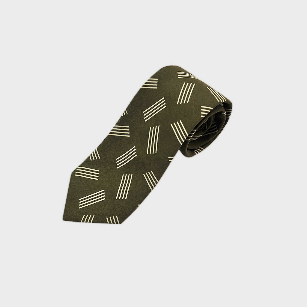 Geometric Pins Silk Tie in Olive