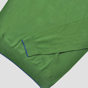 Fine Cotton Quarter Zip Collar in Green with Blue Trim