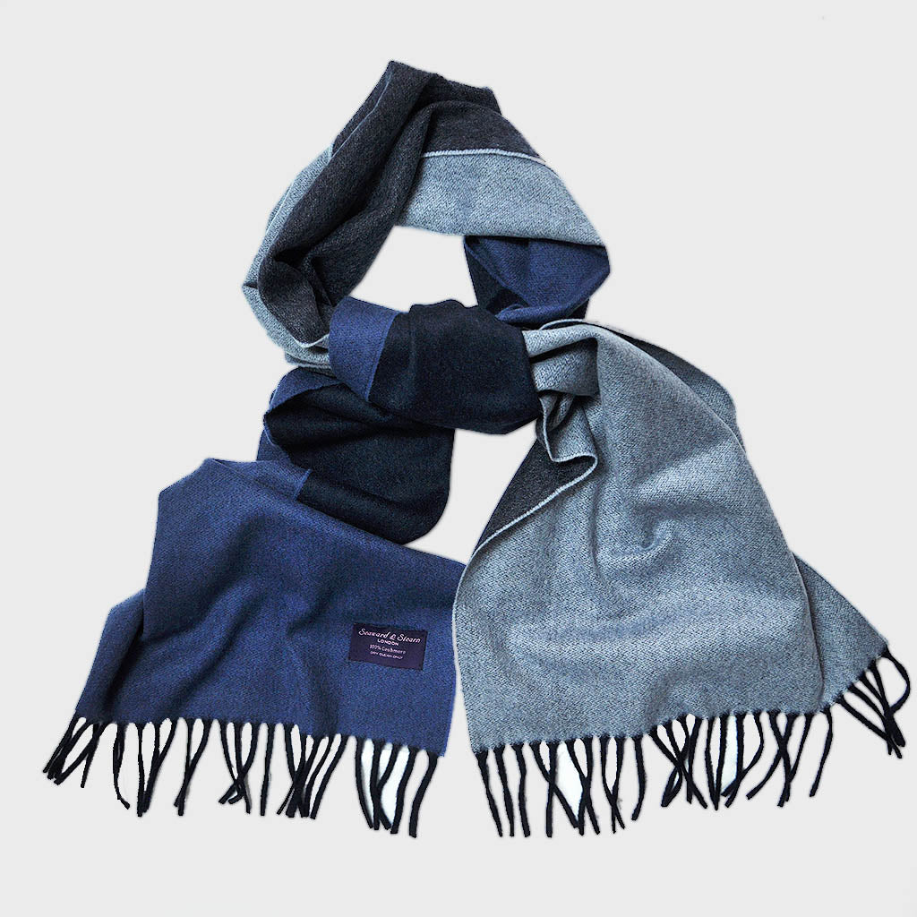 Four Panels of Colour Cashmere Scarf in Blues