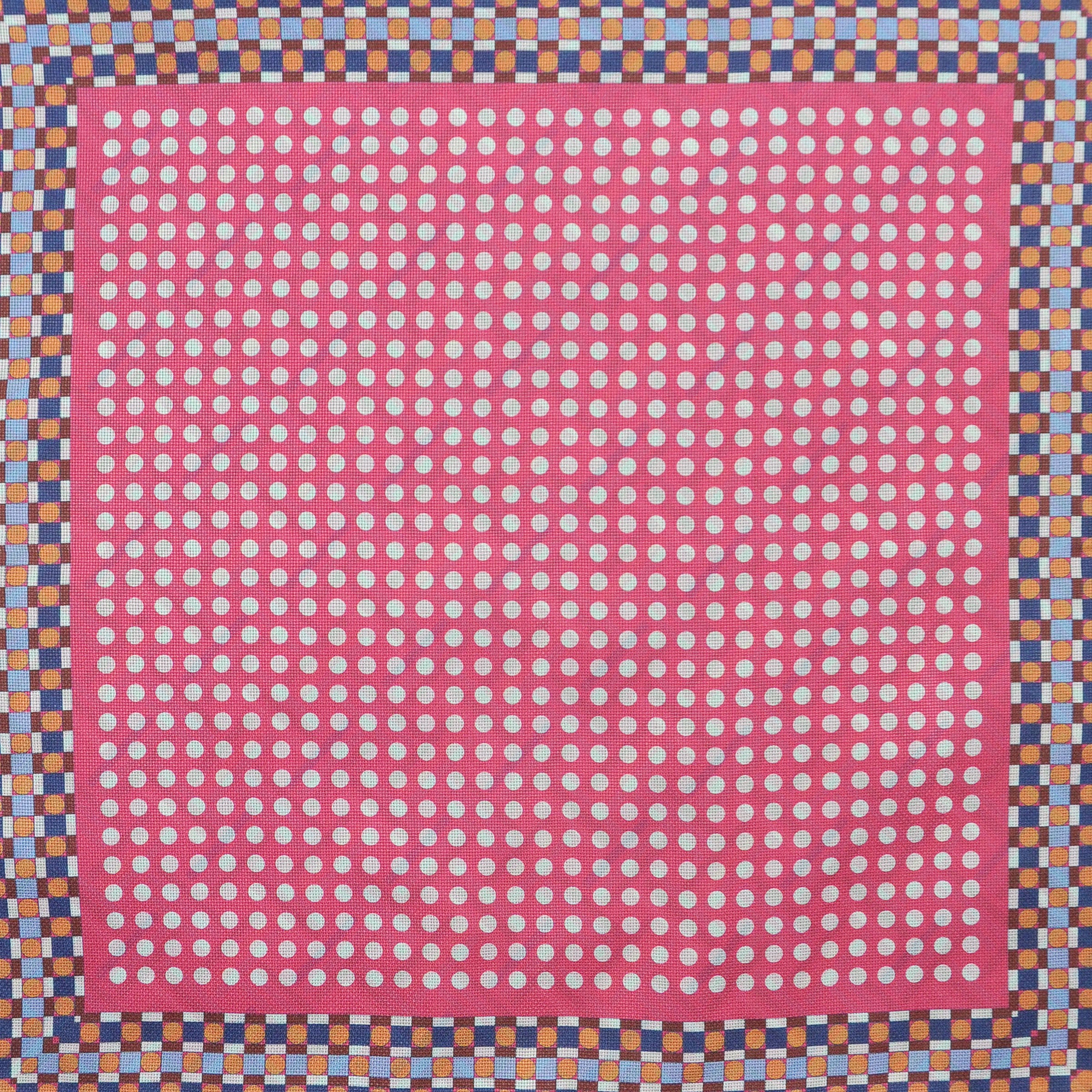 Dots & Geo's Reversible Panama Silk Pocket Square in Pink & Blue & Brown