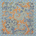 Paisley & Florets Reversible Panama Silk Pocket Square in Blue & Orange & Beige