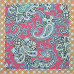 Paisley & Florets Reversible Panama Silk Pocket Square in Pink & Orange & Blue