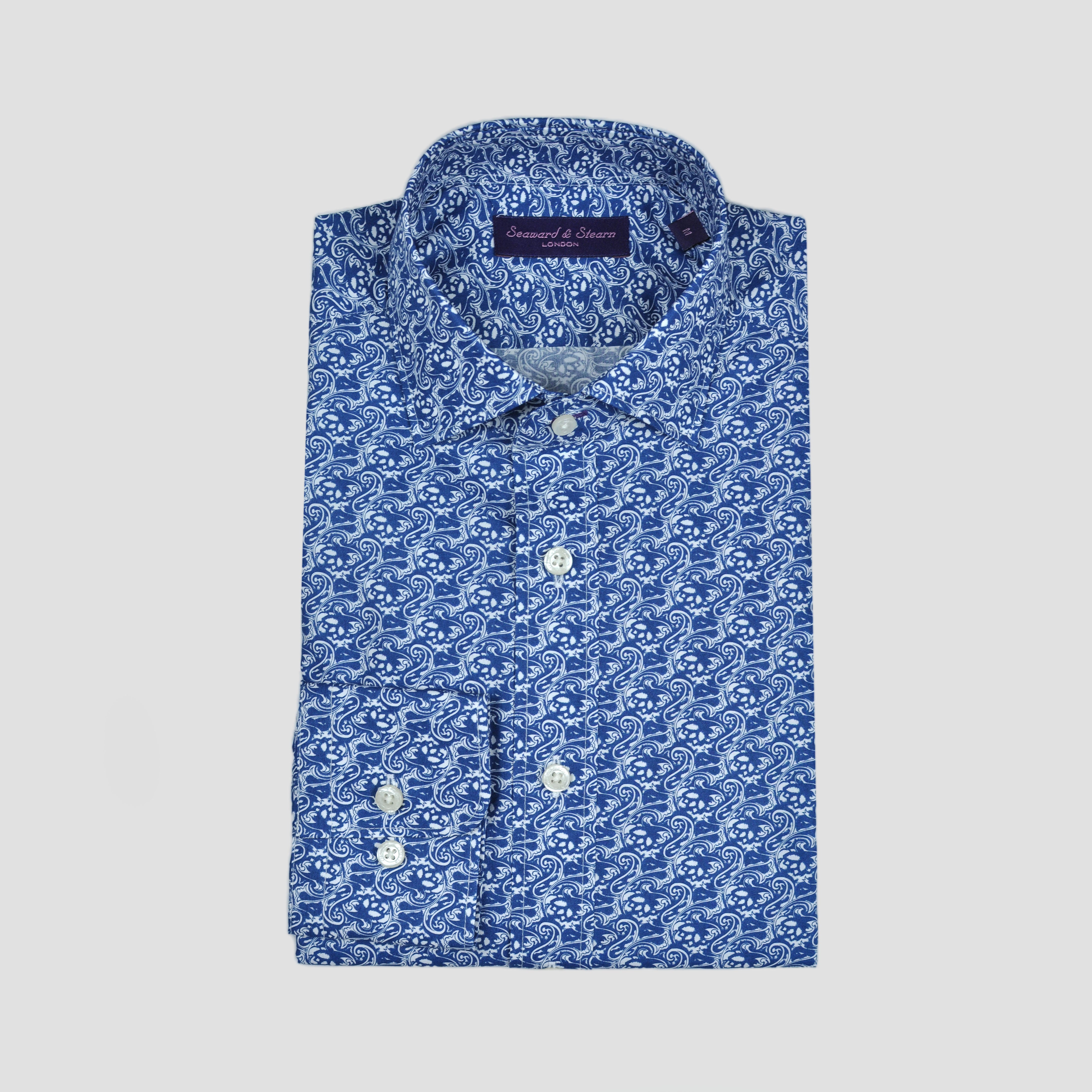 Neat Paisley Spread Collar Shirt in Blue