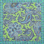 Paisley & Florets Reversible Panama Silk Pocket Square in Lime & Teal & Brown