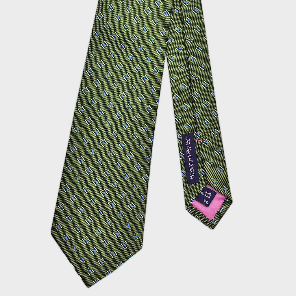 Little Squares Neat Repeat Raw Silk Tie in Green Olive