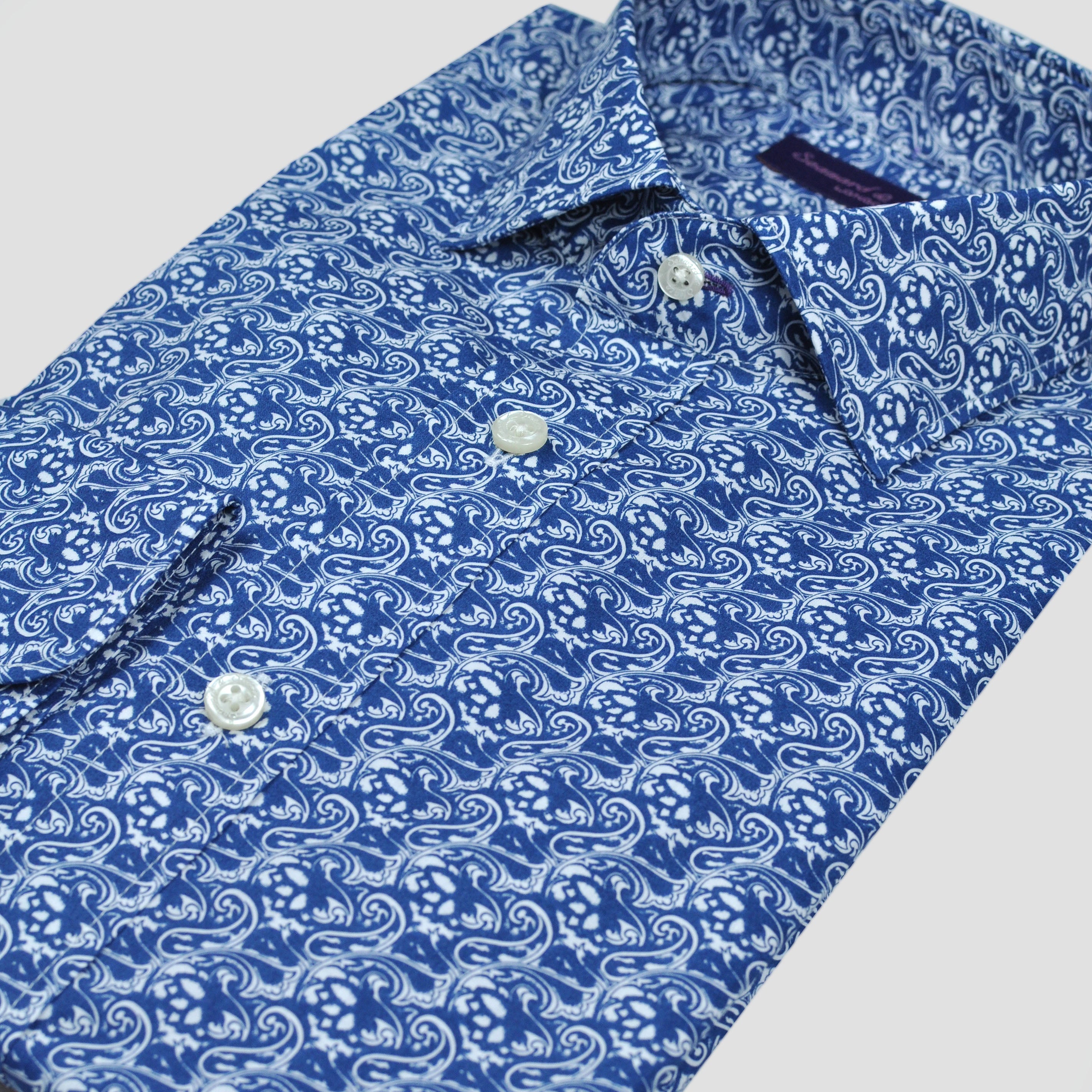 Neat Paisley Spread Collar Shirt in Blue