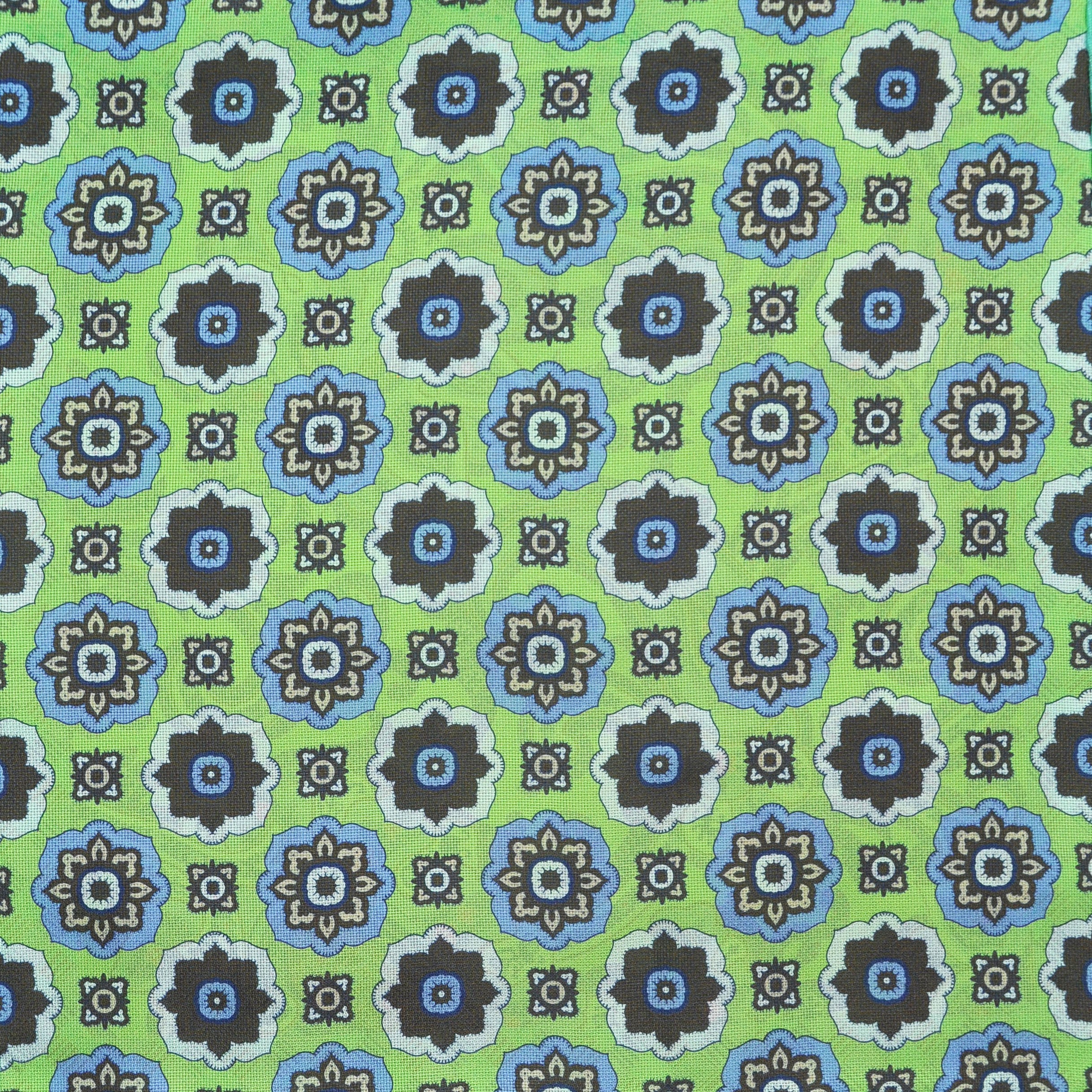 Paisley & Florets Reversible Panama Silk Pocket Square in Lime & Teal & Brown