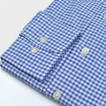 Seersucker Gingham Shirt with Double Breast Pocket in Blue