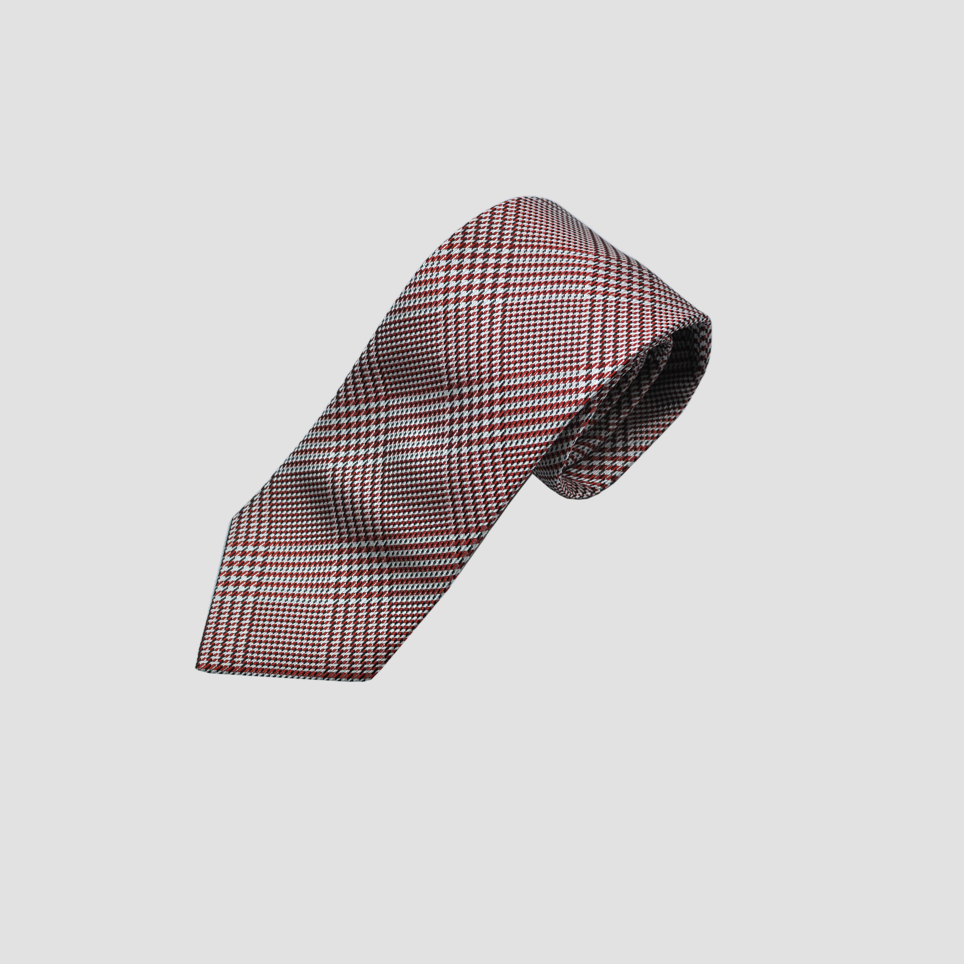 Puppy Tooth Checks Silk Tie in Red