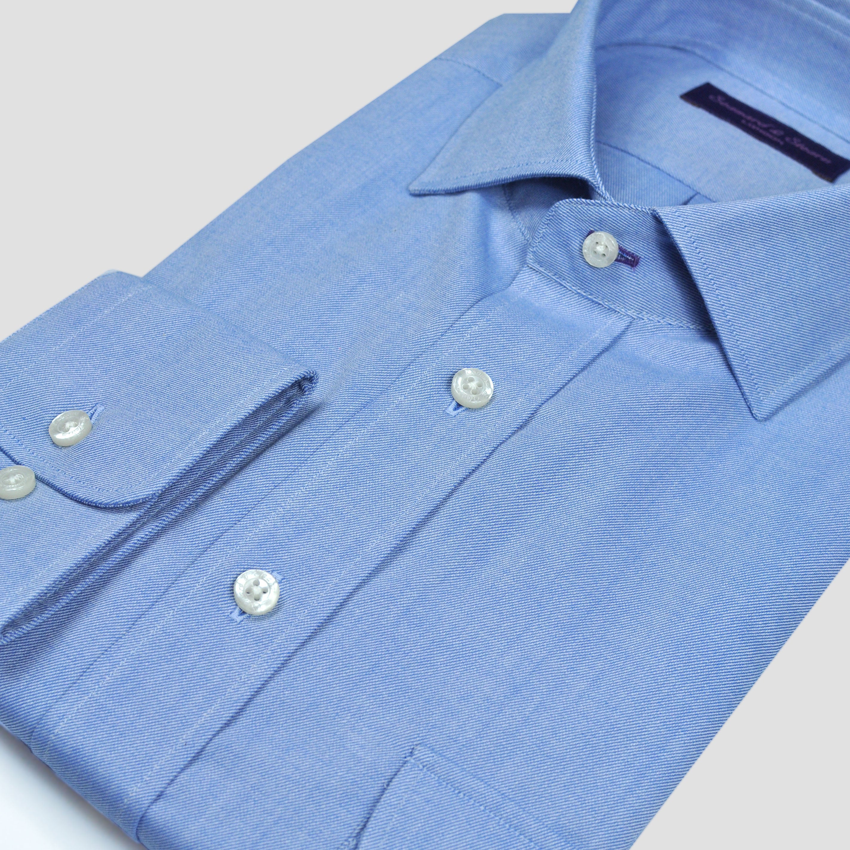 Classic Collar Reppe Shirt with Double Breast Button-Down Pockets in Light Blue