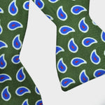 English Printed Silk Little Groovy Teardrops Bow Tie in Olive & Blue