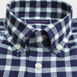 Check Linen Button Down Shirt in Blue Shades & White