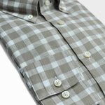 Check Linen Button Down Shirt in Light Olive Shades & White