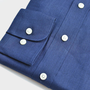 Linen Spread Collar Shirt in Dark Blue