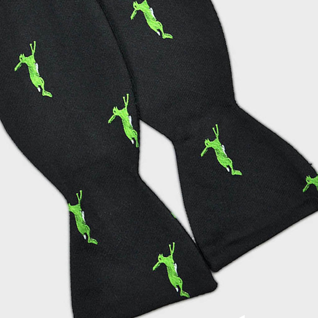 English Woven Silk Jumping Hare Bow Tie Black & Green