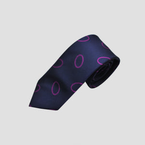 Hoops Silk Tie in Navy Blue & Pink